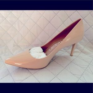 Calvin Klein Gayle Nude/Soft Pink Sheer Satin Patent Leather Pumps Size 11M